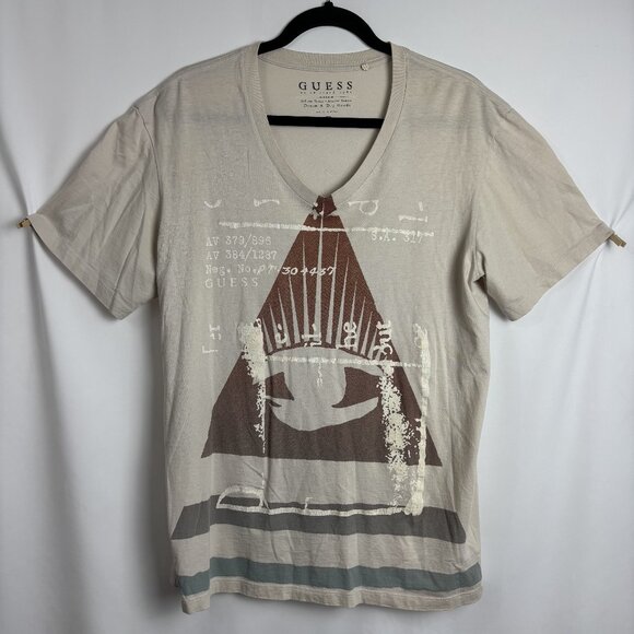 Guess XL Light Gray Colorful Triangle Cryptic Graphic Short Sleeve T Tee Shirt - Picture 1 of 7